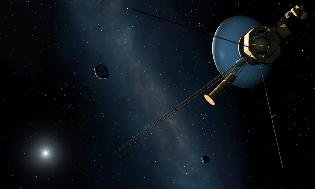 Artist's vision of a future interstellar probe riding a beam of charged particles outward across deep space