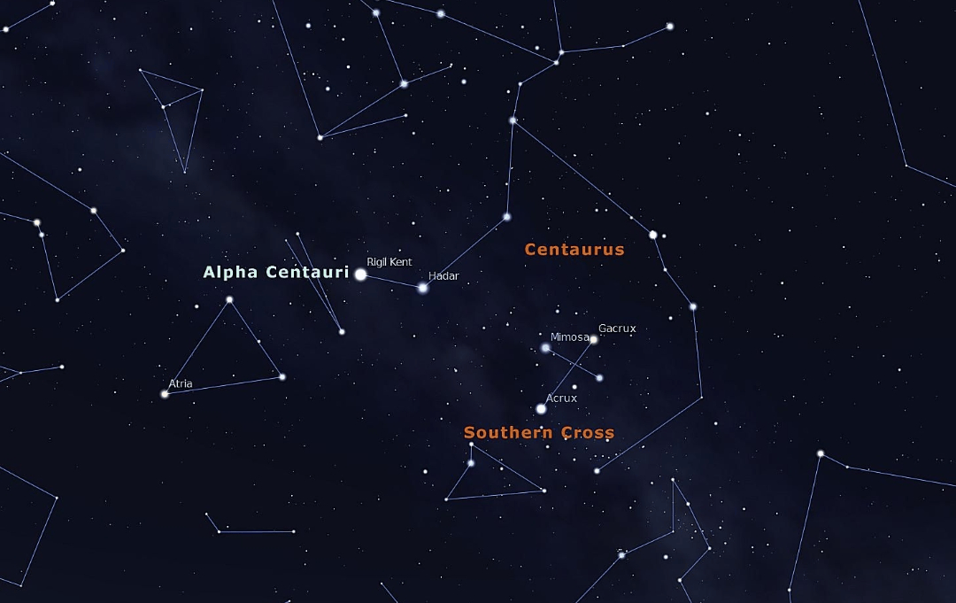 Alpha Centauri: Uncovering Mysteries About Our Nearest Stellar Neighbour 4 Star chart marking Alpha Centauri within the constellation Centaurus, near the pointer stars of the Southern Cross
